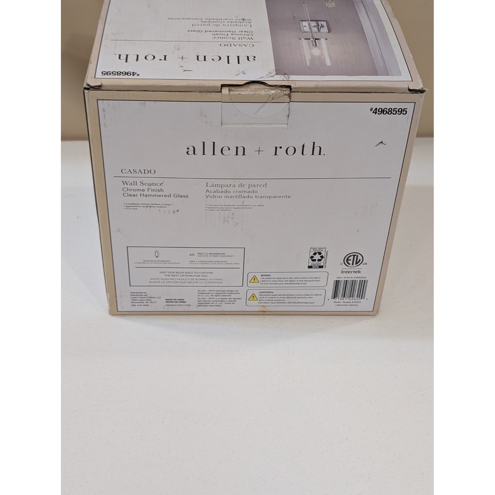 Allen + Roth Casado Wall Sconce Chrome Clear Hammered Glass 4968595 - Picture 2 of 4